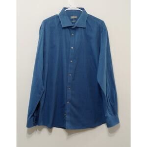 Michael Kors Men's Button Down Shirt Slim Fit Blue Dots Size XL 17 1/2 34/35